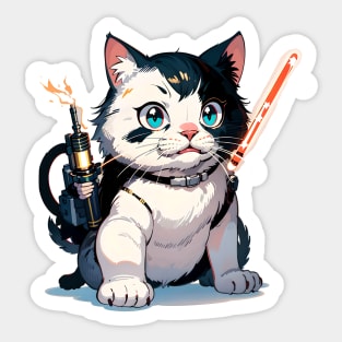 Star Cat Tshirt and Stickers Design Cute Cat Sci-Fi Characters Robot Carousel Sticker